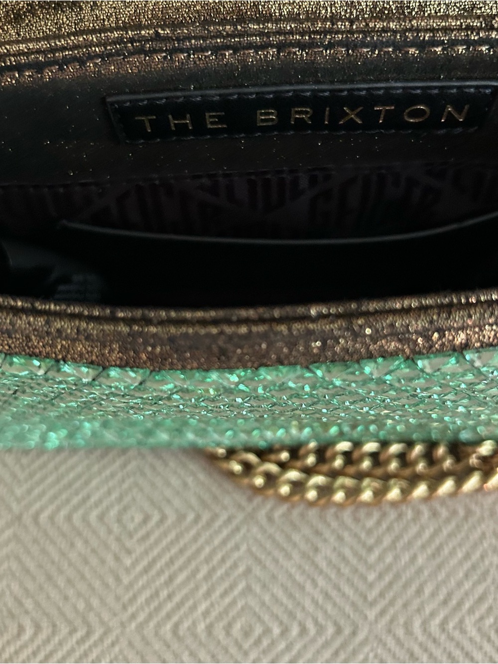 Kurt Geiger London Brixton mini crystal crossbody bag in green - Picture 10 of 11